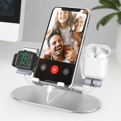 hot seller aluminum charging stand 3 station holder for AirPods phone watch nightstand mode