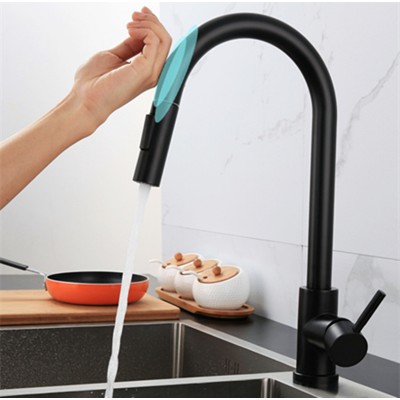 Gold Silver Black Lead Free Touch Induction 304 Stainless Steel  Pull Down Hot And Cold Water Sink Kitchen Faucet